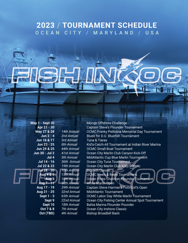 Fishing Tournament Calendar for Ocean City Maryland Area Competitions